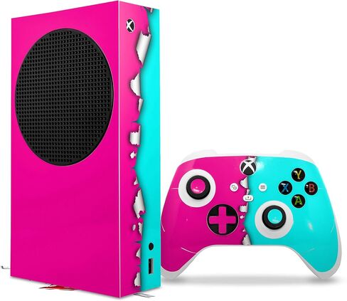 WraptorSkinz Skin Decal Vinyl Wrap compatible with the XBOX Series S Console and Controller Ripped Colors Hot Pink Neon Teal (GAMING CONSOLE NOT INCLUDED) in Saudi Arabia