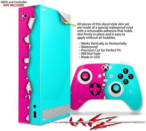 WraptorSkinz Skin Decal Vinyl Wrap compatible with the XBOX Series S Console and Controller Ripped Colors Hot Pink Neon Teal (GAMING CONSOLE NOT INCLUDED) in Saudi Arabia