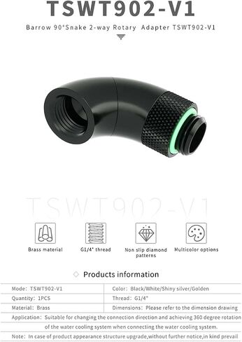 G1/4" 90 Degree Dual Rotary Fitting Connector 360 Degree Rotation Serpentine Rotary Fitting Adapter (Black) in Saudi Arabia