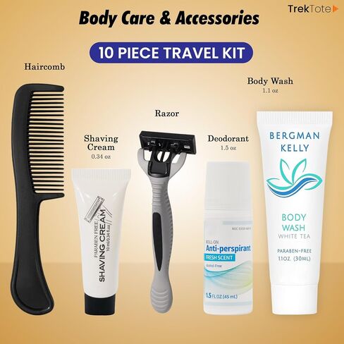 TrekTote 10-Piece Travel Toiletry Convenience Kit - Personal Care Travel Hygiene Essentials Bag with Unisex Toiletries. TSA-Approved Travel Size Kit for Men and Women with Essential Toiletries. in Saudi Arabia