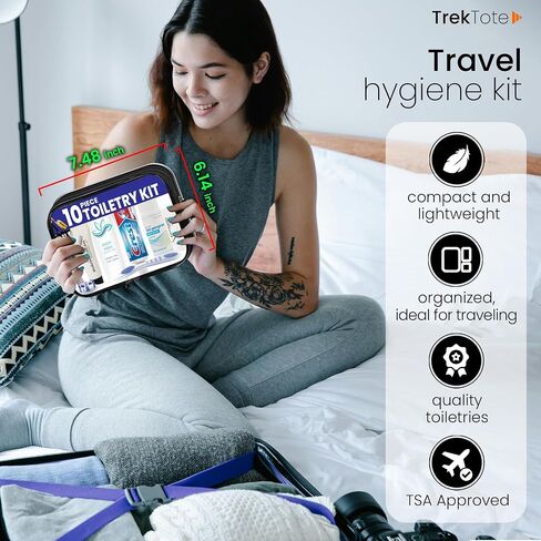 TrekTote 10-Piece Travel Toiletry Convenience Kit - Personal Care Travel Hygiene Essentials Bag with Unisex Toiletries. TSA-Approved Travel Size Kit for Men and Women with Essential Toiletries. in Saudi Arabia
