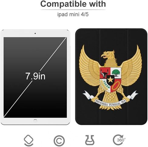 Indonesia Indonesian National Emblem Case with Pen Holder Slim Lightweight Trifold Stand Compatible with iPad mini 4/5/6 Mini4/5（7.9in） in Saudi Arabia