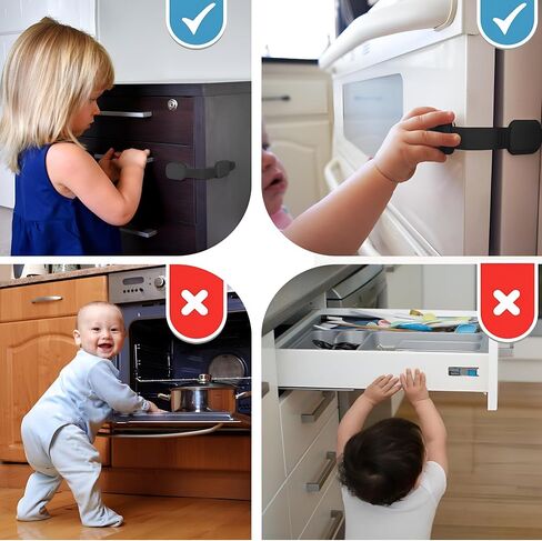 3M Adhesive Child Safety Strap Locks by Baby Proof Me, Pack of 6 Baby Latches for Cabinets, Dishwashers, Fridges, Ovens and Trash Cans, Stain Free Toilet Lock in Saudi Arabia