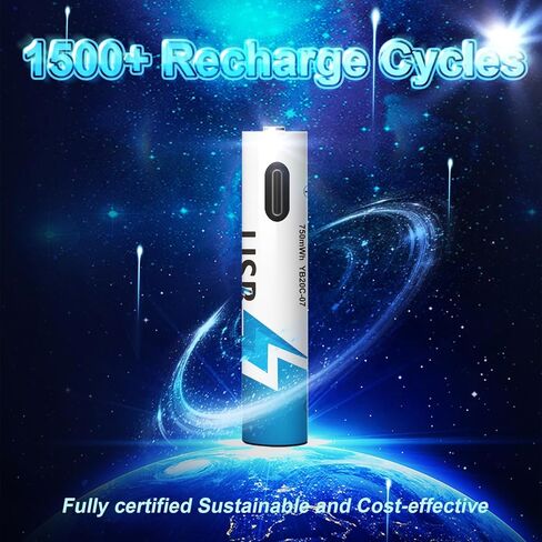 AAA USB Rechargeable Lithium Batteries, Lithium 1.5V 750 mWh, Long Lasting, Charges 1 Hours, 2-in-1 USB-C Charging Cable, 1500 Cycles for Household, Electronics, Constant Output, 8-Battery Pack in Saudi Arabia