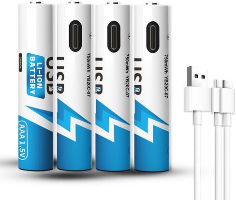 AAA USB Rechargeable Lithium Batteries, Lithium 1.5V 750 mWh, Long Lasting, Charges 1 Hours, 2-in-1 USB-C Charging Cable, 1500 Cycles for Household, Electronics, Constant Output, 8-Battery Pack in Saudi Arabia