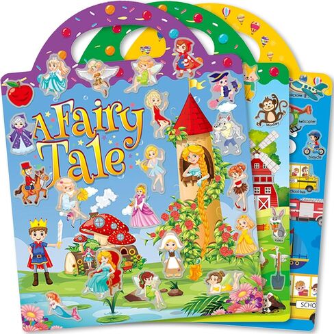 Reusable Sticker Books for Toddlers 1-3, Stickers for Toddlers 2-4 Years, Princess Stickers, Travel Toys for Kids 1-3, Toddler Airplane Travel Essentials for Kids in Kuwait