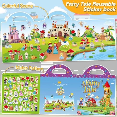 Reusable Sticker Books for Toddlers 1-3, Stickers for Toddlers 2-4 Years, Princess Stickers, Travel Toys for Kids 1-3, Toddler Airplane Travel Essentials for Kids in Kuwait