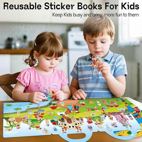 Reusable Sticker Books for Toddlers 1-3, Stickers for Toddlers 2-4 Years, Princess Stickers, Travel Toys for Kids 1-3, Toddler Airplane Travel Essentials for Kids in Kuwait