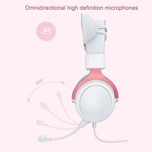 Pomya Gaming Headset for PC, Noise Reduction Over Ear Headphones with Mic, RGB Luminous Gaming Headset for Laptop (White Pink with Cat Ears Decor) in Saudi Arabia