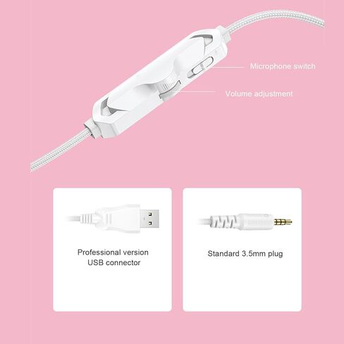 Pomya Gaming Headset for PC, Noise Reduction Over Ear Headphones with Mic, RGB Luminous Gaming Headset for Laptop (White Pink with Cat Ears Decor) in Saudi Arabia