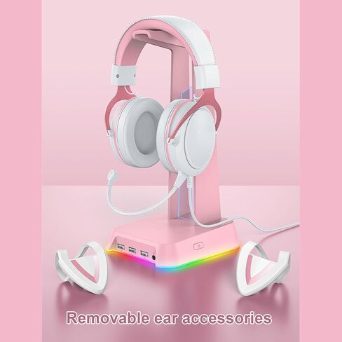 سماعات ألعاب ASIXXSIX السلكية ، إلغاء الضوضاء على سماعات الأذن مع MIC ، RGB Luminous وكابل 7.22 قدم ، وارتداء مريحة سماعات سلكية للمكتب المنزلي (الوردي الأبيض مع ديكور أذني القطط) in Kuwait