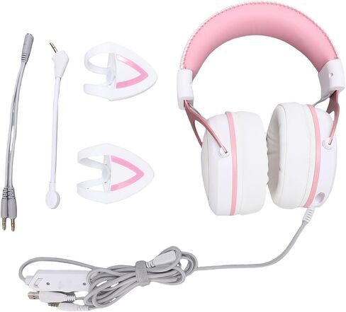 سماعات ألعاب ASIXXSIX السلكية ، إلغاء الضوضاء على سماعات الأذن مع MIC ، RGB Luminous وكابل 7.22 قدم ، وارتداء مريحة سماعات سلكية للمكتب المنزلي (الوردي الأبيض مع ديكور أذني القطط) in Kuwait