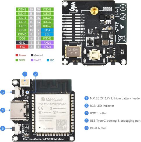 Waveshare ESP32-S3 IR Thermal Imaging Camera Module, Type-C Port, 80×62 Pixels 45 ° Field of View Angle in Saudi Arabia
