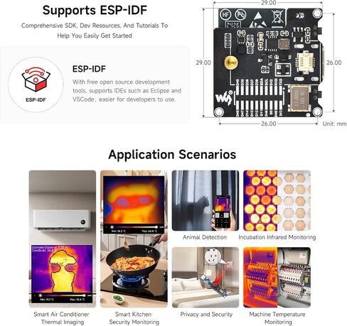 Waveshare ESP32-S3 IR Thermal Imaging Camera Module, Type-C Port, 80×62 Pixels 45 ° Field of View Angle in Saudi Arabia