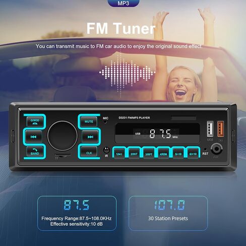 CAMECHO Single DIN Car Stereo with Bluetooth 5.1, 1 Din Car Radio with USB/TF/AUX Inputs, FM Radio, MP3 Player, Remote App, Voice Control, Color Illumination, Car Audio Digital Media Receiver in Saudi Arabia