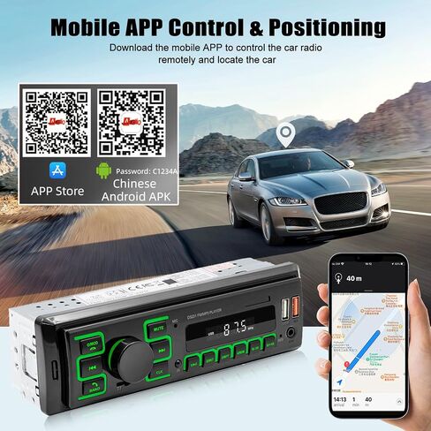 CAMECHO Single DIN Car Stereo with Bluetooth 5.1, 1 Din Car Radio with USB/TF/AUX Inputs, FM Radio, MP3 Player, Remote App, Voice Control, Color Illumination, Car Audio Digital Media Receiver in Saudi Arabia