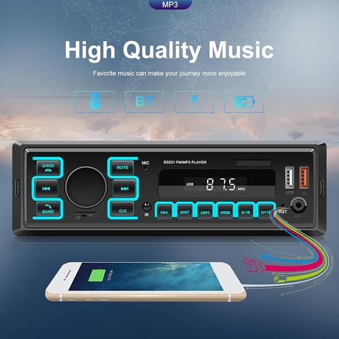 CAMECHO Single DIN Car Stereo with Bluetooth 5.1, 1 Din Car Radio with USB/TF/AUX Inputs, FM Radio, MP3 Player, Remote App, Voice Control, Color Illumination, Car Audio Digital Media Receiver in Saudi Arabia