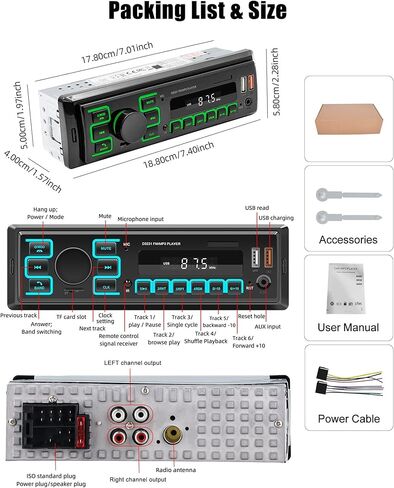 CAMECHO Single DIN Car Stereo with Bluetooth 5.1, 1 Din Car Radio with USB/TF/AUX Inputs, FM Radio, MP3 Player, Remote App, Voice Control, Color Illumination, Car Audio Digital Media Receiver in Saudi Arabia