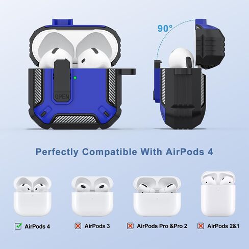 for AirPods 4 Case Cover with Secure Lock, Automatic Pop-up Full Protection Hard Protective Case Compatible with Apple AirPods 4th Generation 2024/2025 (Black Red, Airpods 4 Case) in Saudi Arabia