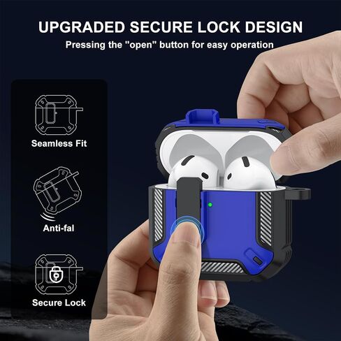 for AirPods 4 Case Cover with Secure Lock, Automatic Pop-up Full Protection Hard Protective Case Compatible with Apple AirPods 4th Generation 2024/2025 (Black Red, Airpods 4 Case) in Saudi Arabia