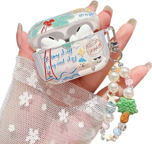 بالنسبة إلى Airpod 4 Case Summer Coconut Tree Cartoon Design with Strap Keychain Cover Cover Protection Cover متوافق مع Airpods 4th Gen Case (Green Tree Dog) in Kuwait