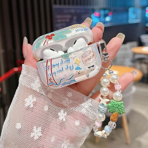 بالنسبة إلى Airpod 4 Case Summer Coconut Tree Cartoon Design with Strap Keychain Cover Cover Protection Cover متوافق مع Airpods 4th Gen Case (Green Tree Dog) in Kuwait