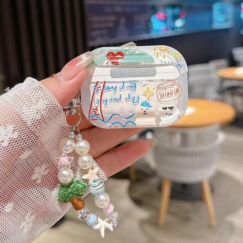 بالنسبة إلى Airpod 4 Case Summer Coconut Tree Cartoon Design with Strap Keychain Cover Cover Protection Cover متوافق مع Airpods 4th Gen Case (Green Tree Dog) in Kuwait