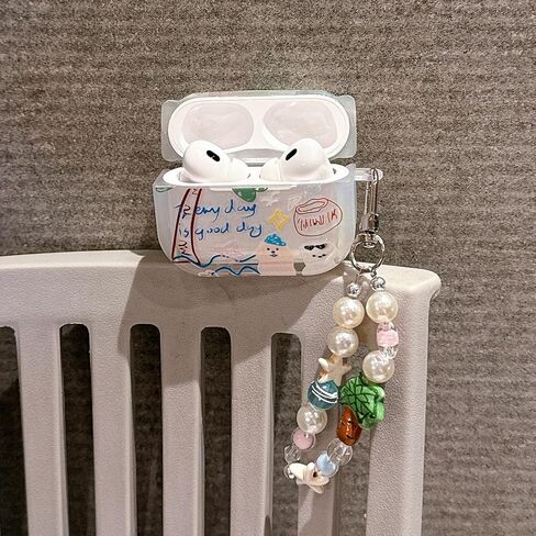 بالنسبة إلى Airpod 4 Case Summer Coconut Tree Cartoon Design with Strap Keychain Cover Cover Protection Cover متوافق مع Airpods 4th Gen Case (Green Tree Dog) in Kuwait