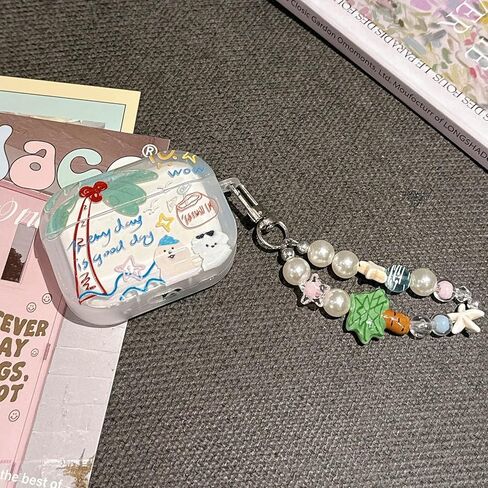 بالنسبة إلى Airpod 4 Case Summer Coconut Tree Cartoon Design with Strap Keychain Cover Cover Protection Cover متوافق مع Airpods 4th Gen Case (Green Tree Dog) in Kuwait