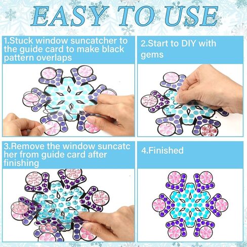 Winter Snow Arts and Crafts, Sun Gemmers Art Crafts Snowflake Suncatcher Kits for Children Teenagers Kids at 6-8, Winter DIY Diamond Painting Kits for Girls at 4 5 10 12 in Kuwait