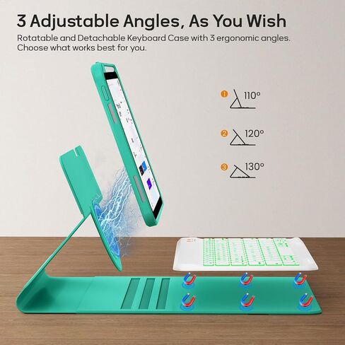 Keyboard Case For iPad 10th Generation 2022 10.9 inch,360° Rotatable Magnetic Keyboard Case with Pencil Holder Groove Design, 7 Color Backlit Detachable Keyboard, Smart Folio Tablet Cover (Teal) in Saudi Arabia