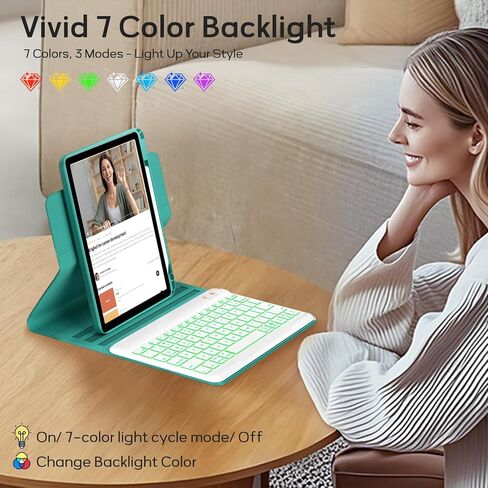Keyboard Case For iPad 10th Generation 2022 10.9 inch,360° Rotatable Magnetic Keyboard Case with Pencil Holder Groove Design, 7 Color Backlit Detachable Keyboard, Smart Folio Tablet Cover (Teal) in Saudi Arabia