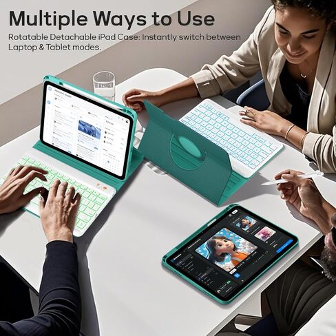 Keyboard Case For iPad 10th Generation 2022 10.9 inch,360° Rotatable Magnetic Keyboard Case with Pencil Holder Groove Design, 7 Color Backlit Detachable Keyboard, Smart Folio Tablet Cover (Teal) in Saudi Arabia