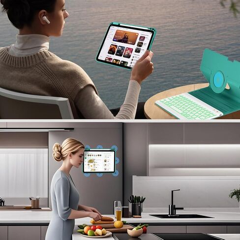 Keyboard Case For iPad 10th Generation 2022 10.9 inch,360° Rotatable Magnetic Keyboard Case with Pencil Holder Groove Design, 7 Color Backlit Detachable Keyboard, Smart Folio Tablet Cover (Teal) in Saudi Arabia