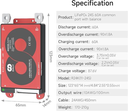 DALY Smart BMS 4S-24S 12V-72V 40A-500A with Bluetooth Module Battery Protection Board for LiFePO4 Battery Pack (LifePO4 4S 12V 40A+BT Module) in Saudi Arabia