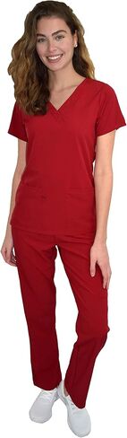 Green Town Scrubs for Women Scrub Set - V-Neck Top and Straight Leg Pant, 5 Pockets, Easy Care, Solids and Prints Uniforms -Teal-Small Petite in Saudi Arabia
