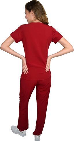 Green Town Scrubs for Women Scrub Set - V-Neck Top and Straight Leg Pant, 5 Pockets, Easy Care, Solids and Prints Uniforms -Teal-Small Petite in Saudi Arabia