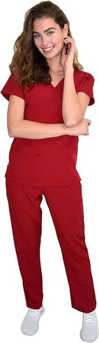 Green Town Scrubs for Women Scrub Set - V-Neck Top and Straight Leg Pant, 5 Pockets, Easy Care, Solids and Prints Uniforms -Teal-Small Petite in Saudi Arabia