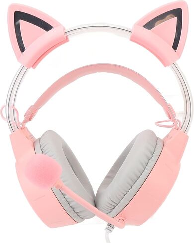 Cat Ear Gaming Headset Roseate RGB Light Adjustable Headband Wired Gaming Headphone with Mic for PC Laptop Game Console in Saudi Arabia