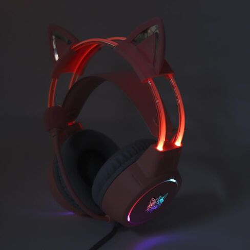 Cat Ear Gaming Headset Roseate RGB Light Adjustable Headband Wired Gaming Headphone with Mic for PC Laptop Game Console in Saudi Arabia