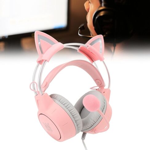 Cat Ear Gaming Headset Roseate RGB Light Adjustable Headband Wired Gaming Headphone with Mic for PC Laptop Game Console in Saudi Arabia