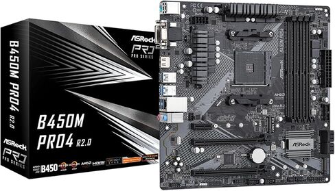 ASROCK B450M PRO4 R2.0 مقبس AM4/ AMD B450/ DDR4/ SATA3&USB3.2/ M.2/ Micro ATX اللوحة الأم in Kuwait