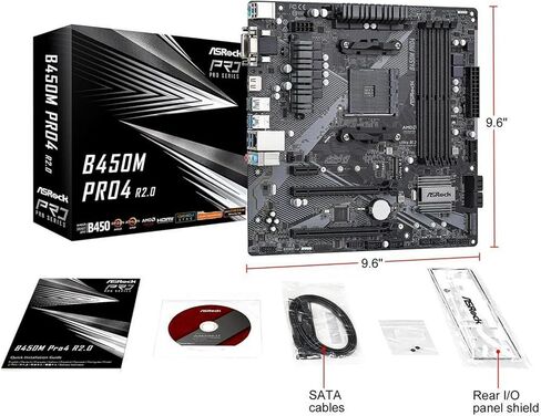 ASROCK B450M PRO4 R2.0 مقبس AM4/ AMD B450/ DDR4/ SATA3&USB3.2/ M.2/ Micro ATX اللوحة الأم in Kuwait