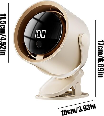 Car Clip On Fan, 100-Speed USB Rechargeable Fan, Quiet with LED Display, Portable Auto Cooler, Ventilation Accessory for Camping, Kitchen, Dorm, Hot Weather, and Road Trips in Saudi Arabia