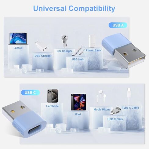 USB to USB C Adapter 3PACK ، usbc to USB محول شاحن للذكور ، لـ iPhone 17/16/15/14/13/12 ، iPad ، Apple Watch ، AirPods ، Samsung Galaxy S25/S24 ، شحن ونقل البيانات in Kuwait