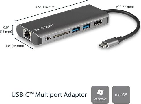 StarTech.com USB C Multiport Adapter - USB-C to 4K 60Hz HDMI 2.0, 100W PD Pass-Through, SD/MicroSD, 2-Port USB Hub, GbE, USB Type-C Mini Dock, 12" Attached Cable, Replaces DKT30CSDHPD (DKT30CHSDPD1) in Saudi Arabia