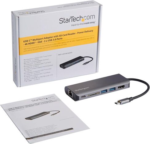 StarTech.com USB C Multiport Adapter - USB-C to 4K 60Hz HDMI 2.0, 100W PD Pass-Through, SD/MicroSD, 2-Port USB Hub, GbE, USB Type-C Mini Dock, 12" Attached Cable, Replaces DKT30CSDHPD (DKT30CHSDPD1) in Saudi Arabia
