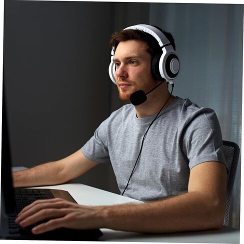 Happyyami Noise Cancelling Headset Microphone with Comfortable Sponge Head Pole Stereo Wired Gooseneck Mic for Gaming Streaming Home Office Use Plug and Play No Battery Needed in Saudi Arabia