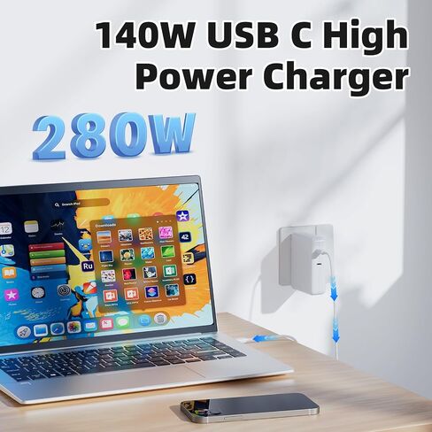 Mac Book Pro Charger, Csevanli 280W USB C Charger Fast Charger Adapter Compatible with MacBook pro/Air 13, 14, 15, 16 inch, ipad Pro,Samsung Galaxy and All USB C Device (2 Cables Included) in Saudi Arabia