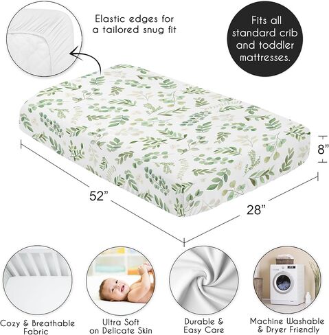 Sweet Jojo Designs Floral Leaf Girl Fitted Crib Sheet Baby or Toddler Bed Nursery - Green and White Boho Watercolor Botanical Woodland Tropical Garden in Saudi Arabia